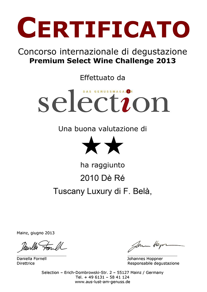 certificato selection tuscany luxury